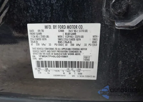 2020 Ford Explorer Limited from USA, damaged, VIN 1FMSK7FH0LGD15901